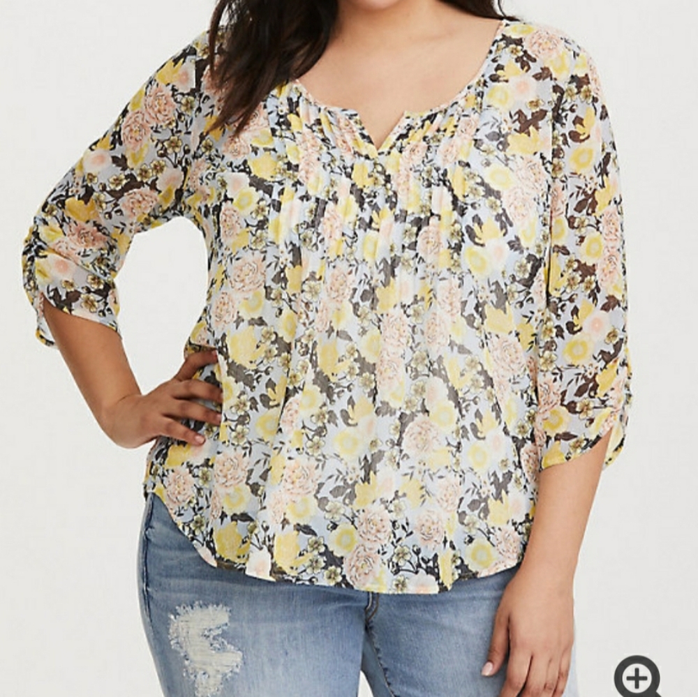 Floral Chiffon Pintuck Blouse